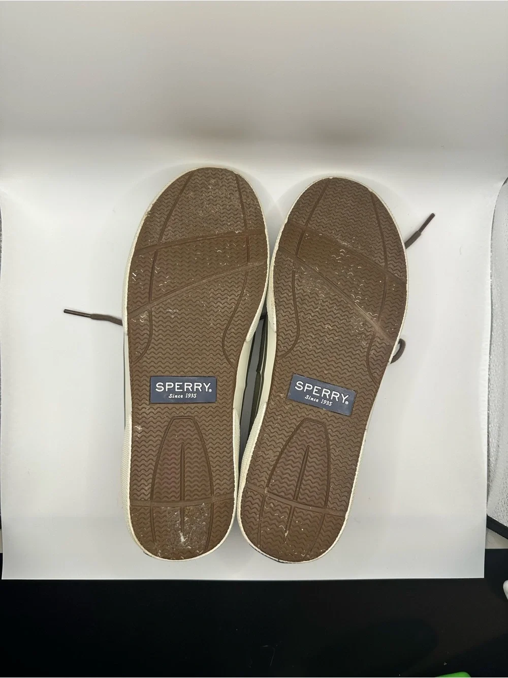Sperry Olive Canvas Boat Shoes with Camo Trim
